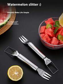 1pc 2-In-1 Stainless Steel Watermelon Slicer With Fork, Portable, Anti-Rust, Dual-Purpose Cutter, Easy Slicing And Serving, Suitable For Home, Restaurant, Hotel