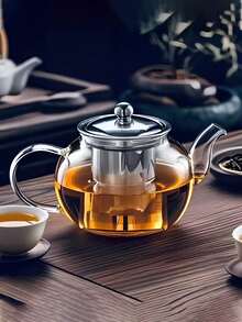 1 件套高硼硅玻璃茶壶，带不锈钢茶壶，中国传统功夫茶冲泡杯，透明玻璃茶壶，带可拆卸不锈钢滤网，玻璃茶壶，用于泡花茶和散叶茶，透明茶壶，适用于散叶茶，无图案玻璃茶壶，重返校园
