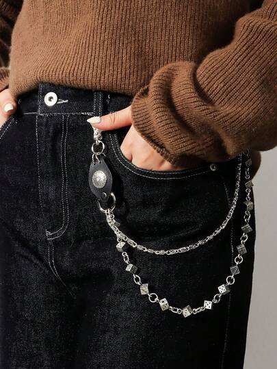 1pc Punk Rock Style Dice Waist Chain With Rivets & PU Patchwork, Unique Accessory For Jeans, Nightclub DJ, Holiday, Valentine's Day, Multi-Functional Gift For Home, Holidays, Festivals