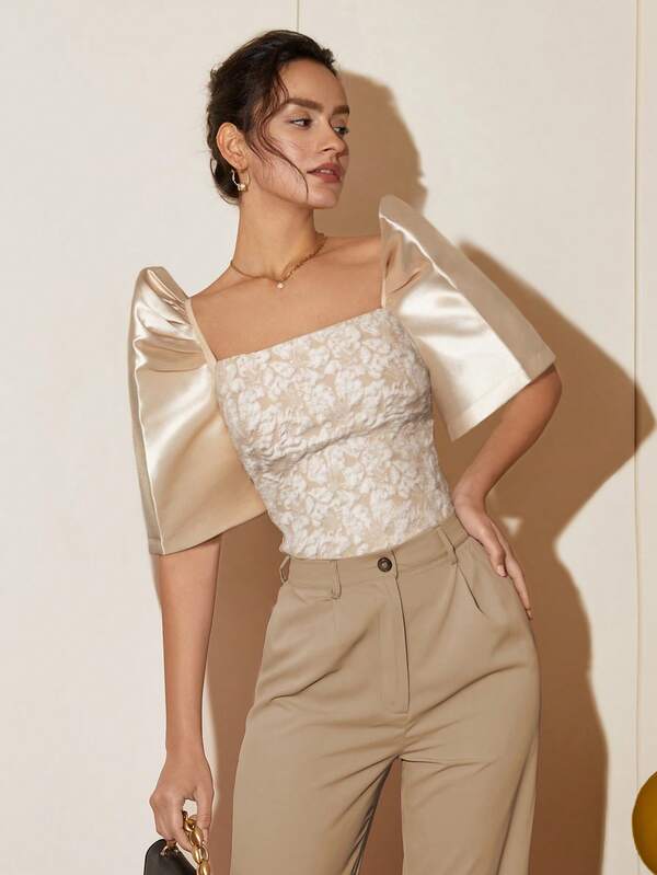 Amyenjoylife Women's Modern Elegant Filipiniana Attire, Casual Short Sleeve Blouse