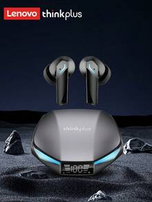 Lenovo XT53 Bluetooth Earphones, Half In-Ear, Gaming Mode With Low Latency, Waterproof, Sports & Running, High-Quality Audio, Microphone, LED Display Battery Level, Long Lasting, Wireless Earbuds, Compatible With Smartphones, Tablets, Laptops - Iron Gray - View 4