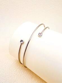 1pc Minimalist Metal Rhinestone Layered Spiral Bracelet, Adjustable Bangle, Couple/Party/Vacation Decoration, Gift For Girlfriend - Silver - View 10