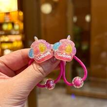 2 piezas Accesorio para el cabello de niña con cuerno de unicornio de dibujos animados lindos. Diadema elástica con accesorio de unicornio de resina colorida, arcoíris y helado