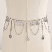 1pc Women's Versatile Coin Tassel Boho Beach Vacation Metallic Body Chain Waist Decoration - Silver - View 8