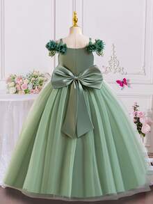 Vestido de princesa con pétalos de flores de cuento de hadas, vestido largo maxi para preadolescentes y niñas, adecuado para actuaciones en el escenario, atuendo de anfitriona - Verde - Ver 5