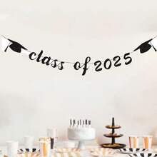 2025年毕业横幅，黑色2025年毕业帽庆祝装饰，适用于学校、家庭、汽车毕业派对用品 - 黑色 - 查看 1