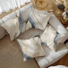 4 件现代简约时尚灰蓝条纹几何色块印花枕套 [无枕芯]，17.7*17.7 英寸[45*50厘米]/19.68*19.68 英寸[50*50厘米]，[单面印花]，异域风情涤纶抱枕套，适用于沙发、床、客厅、卧室、汽车、办公室、酒店装饰，四季皆宜，是送给家人和朋友的完美礼物