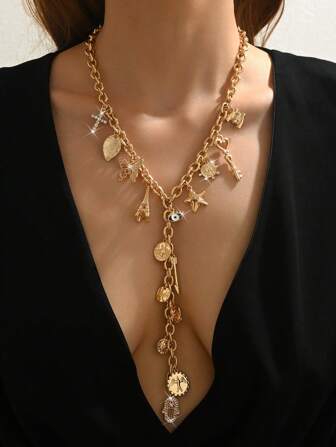 1pc Premium Quality Golden Multi-Heart Box, Natural Stone & Resin Heart Tree Pendant Necklace, Versatile Jewelry For Goddess Festivals, Parties, Holidays, And Gifts For Loved Ones. Each Stone And Resin Piece Will Be Randomly Selected In Different Sizes And Colors.