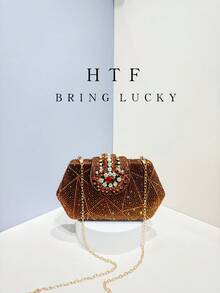 New Design Irregularity Shape Small Party Rhinestone Bag Ladies Clutch Long Chain Shoulder Bag High Quality Rhinestone Bags Crystal Women'S Bag Fashionable Party Bag - Coffee Brown - View 5