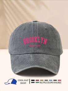 1pc Retro Pink Letter "Brooklyn" Printed Washed Baseball Cap, Vintage Hippie Hip Hop Curved Brim Sun Hat, Adjustable Unisex Snapback - Washed Cap - View 1