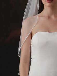 1pc Elegant Bride Single Layer Sparkling Crystal Beaded Wedding Veil, High-Quality Bridal Veil For Wedding Photography & Ceremonies, All Season Fall Clothes For Women Valentine's Day Accessories - White - View 5