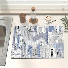 1pc Coffee Machine And Kitchenware Drying Mat - Diatomite Printed Drainage Mat, New Absorbent Kitchen Counter Drying Pad, Kitchenware Drying Pad - Dish Drying Mat, Soft Diatomite Non-Slip Quick Dry Mat, Applicable For Kitchen Counter, Suitable For Coffee Makers And Espresso Machines
