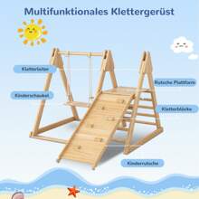 Creahappy Kinderrutschen und Schaukeln - Kinderspielzeug aus Holz - aus massivem Kiefernholz und Sperrholz - 3 in 1 Kinderspielzeug - mit Klettergerüsten - Schaukeln - Rutschen - Kombinationsspielzeug für drinnen