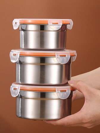 不锈钢密封餐盒。防漏、便携、可放入冰箱、冰柜和微波炉。不锈钢午餐盒，持久保鲜，厨房收纳好帮手