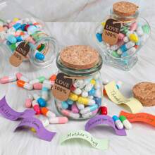 55Pcs Capsule Pills Love Message Note In A Glass Bottle,Cute Love Pills Smiling Face Love Friendship Letter With Wishing Bottle,Valentine's Day Love Capsule Letters Romantic Paper Love Message For Boyfriend Girlfriend Anniversary Birthday Mother's Day Gift