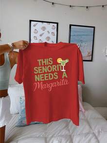This Senorita Needs Of Margarita Pure Cotton Women's Fashion T-Shirt - 紅色 - 查看 1