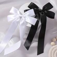 2pcs Plain Bowknot Hairclips, Versatile Hair Accessory For Back To School - Black and White - View 7