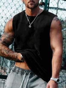 Customized Men's Summer Crew Neck T-Shirt & Tank Top - Add Your Own Text (Name/Nickname/Slogan/Motto/Message/Logo/Personal Tag/Number/Letter) To Design Your Personalized Printed T-Shirt & Tank Top, Great Gift For Holidays - Black - View 5