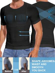 Men Slimming Body Chest Ultra Lift Shaper Compression Undershirt Belly Tank Tops Short Sleeves Muscle Shirts Underwear Training Sports Gym Workout Fitness