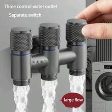 1 pezzo Valvola angolare in acciaio inossidabile ad alto flusso, 1 ingresso 2 uscite o 1 ingresso 3 uscite, rubinetto a 3 vie per lavatrice, valvola a triangolo a 3 controlli 4 vie o a 2 controlli 3 vie antiscivolo per bagno e toilette, con manopola girevole e nucleo in ottone a doppia apertura