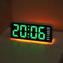 [Reloj con luz ambiente] Reloj digital de pantalla grande de 12/24 horas con fuente LED, que muestra sincrónicamente la temperatura, fecha y día de la semana, doble alarma, 3 niveles de brillo, alimentado por USB, de material plástico, adecuado para dormitorio u oficina. Reloj digital para decoración de habitación, reloj despertador para dormitorio, decoración para dormitorio, decoración para dormitorio universitario, de vuelta a la escuela, decoración escolar, sorpresa escolar