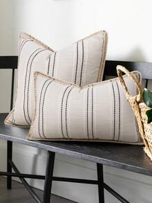 1pc Boho Striped Cushion Cover, Suitable For Bedroom, Living Room, Office (Without Insert) - Black - View 1