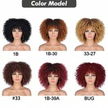 Short Hair Afro Kinky Curly Wigs With Bangs African Synthetic Ombre Glueless Cosplay Wigs For Women High Temperature