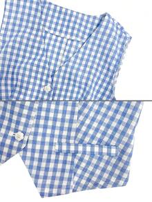 女士休闲度假涤棉格纹单排扣无袖短款西装外套 - 藍白色 - 查看 3