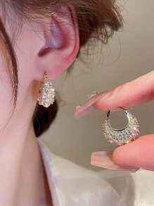 1 Pair Cubic Zirconia Studded Handbag Shaped Earrings, Unique Shiny Rhinestone Earrings Fashion Design, Luxury Elegant Zirconia Bag Charm Earrings, Versatile European And American Style Earrings For Women
