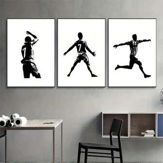 3 posters de lienzo Pintura decorativa de maestros del fútbol en estilo acuarela, arte de pared moderno, decoración vibrante de pared de deporte para dormitorio, hogar, opcional marco