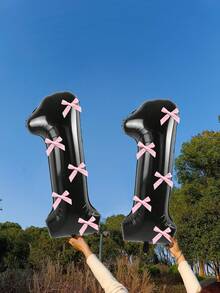 40 英寸粉色蝴蝶结装饰黑色数字 0-9 铝箔气球，粉色蝴蝶结装饰，适合生日派对、情人节、周年纪念、结婚求婚、圣诞节、新年装饰 - 黑色數字 - 查看 29