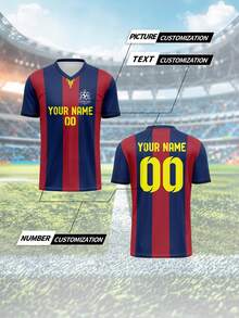 Custom Made Personalized Sports Team Jersey, Men's V-Neck Football Training Shirt With Name, Number, Logo Printed On Front And Back, Comfortable Fit For Daily Casual, Party And Gatherings