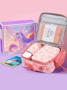 Bento Lunch Box With 32OZ Snack Lunch Container With 3 Compartments, Insulated Lunch Bag, 12OZ Leakproof Food Jar, Ice Pack Set For School, Travel - Rainbows & Daisies - 查看 3