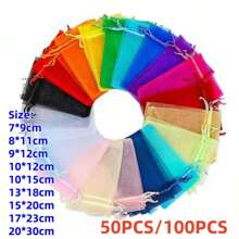 50/100pcs Wine Red Gift Packaging Bags, Dark Red Organza Candy Bags, Multicolor Mixed Wedding Candy Bags, Wedding Necessities Gift Bags, Tableware, Outdoor Storage Bags, Wedding Candy Packaging Bags, Multiple Sizes, Various Festival Party Packaging Supplies, Holiday Home Goods, Holiday Wedding Party Gift Packaging Supplies, Festival Activities And Party Supplies