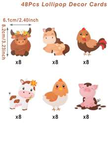48 pièces Papier à sucette thème animaux de ferme rouges, carte d'emballage de sucette à motif animaux de ferme rouges, sac d'emballage de sucette pour anniversaire, sac cadeau pour fête d'anniversaire, décoration de sucette pour fête de bébé, sac de décoration de table pour fête d'anniversaire