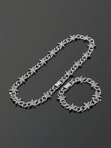 A Set Of Hip-Hop Five-Pointed Star-Designed Cuban Chain Necklaces For Both Men And Women, And Zinc Alloy Street-Style Fashionable Accessories - Star - View 3
