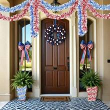 2pcs (157.48 Inch) Red/Blue Patriotic Decorative Party Streamers, Lightweight Metallic Ribbon For Independence Day Decor, Doorways, Stairs