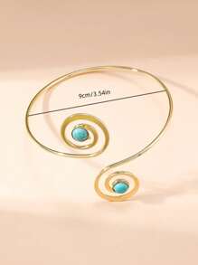 1 buc Brățară Bangle Turcoaz de înaltă calitate, accesoriu de nișă europeană și americană la modă, brățară reglabilă cu model turcoaz spiralat retro, potrivită pentru ținute zilnice, de vacanță și de petrecere pentru femei (Defecte minore ocazionale în fabricarea și ambalajul produsului)