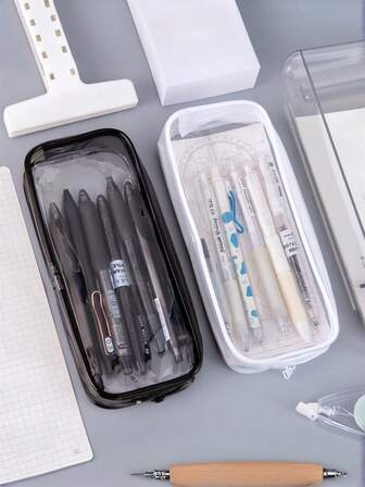 1pc PVC Pencil Case, Transparent Plastic Student Stationery Pouch With Large Capacity, Suitable For Girls INS Style Back To School,Back To School,School Supplies,Pencil Pouch,School Bag