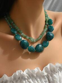 1条优雅波西米亚风串珠项链，绿/棕/米色树脂材质，适合海滩、派对等各种场合，四季皆宜。可单独购买，也可成套佩戴，打造叠戴效果。独特的树脂花朵吊坠项链，专为女性设计。树脂模具痕迹属正常现象。 - 彩色 - 查看 13