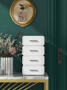 1 pieza Caja de almacenamiento de escritorio con asa plateada de metal, organizador de estilo cajón para escritorio de estudiante, papelería, cosméticos, uso de oficina