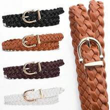 1/2/3 Pcs Women's Braided Faux Leather Finger Loop Buckle Waist Belt, Gold & Silver Belt Buckle, For S/Skirts, Black & Beige Belt Set Summer, School Fall, Autumn, Halloween - Multicolor - View 5