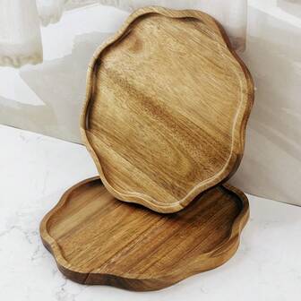 1pc Minimalistic Plum Blossom/Round Shaped Wooden Bathroom Tray, Space-Saving Bathroom, Kitchen And Cosmetic Storage - Multipurpose Soap, Lotion Bottle, Plants, Perfect Holiday Atmosphere Tray For Christmas, Thanksgiving, Home And Party Decor