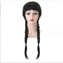 Black Double Braids With Flat Bangs Wig, Suitable For Girls, Can Be Used For Wednesday Cosplay, Evil Character Cosplay, Photography, Party Costume Accessories And Halloween Costumes. - Multicolor - View 9