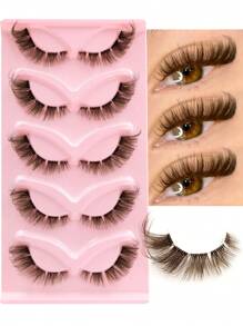 DIY Brown Color Cat Eye Eyelashes 5 Pairs Clear Band Fox Eye Lashes Brown False Eyelashes Faux Mink Lashes Cross Fluffy Strip False Lashes Reusable Natural Look Eyelashes Lash Extension Makeup Individual Eyelashes