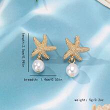 1 Pair Fashion European & American Style Starfish & Faux Pearl Beach Themed Metallic Tassel Women Earrings, Suitable For Beach Travel & Holiday Wear