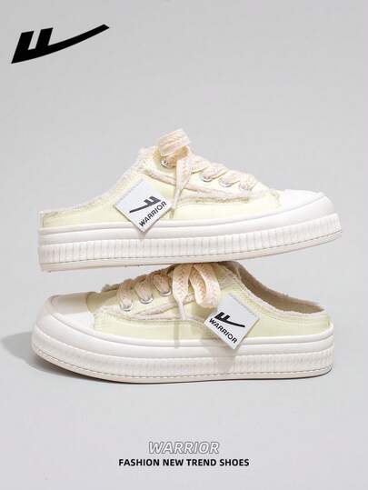  1 双 WARRIOR 女式帆布滑板鞋，低帮户外休闲鞋，透气、轻便、平底、百搭、夏季、时尚、舒适帆布鞋，街头风格