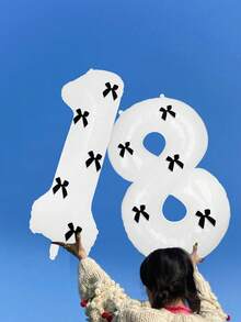 40 英寸黑色蝴蝶结装饰白色数字气球 0-9，白色数字铝箔气球配黑色蝴蝶结装饰，适合生日派对、情人节、周年纪念、婚礼、求婚、圣诞节、新年装饰 - 白色數字黑色蝴蝶結 - 查看 31