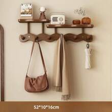 1 pieza Perchero de pared de bambú con ganchos, acabado pulido, fácil instalación, estilo casual, sin necesidad de taladrar, organizador multiusos para dormitorio, sala de estar, entrada