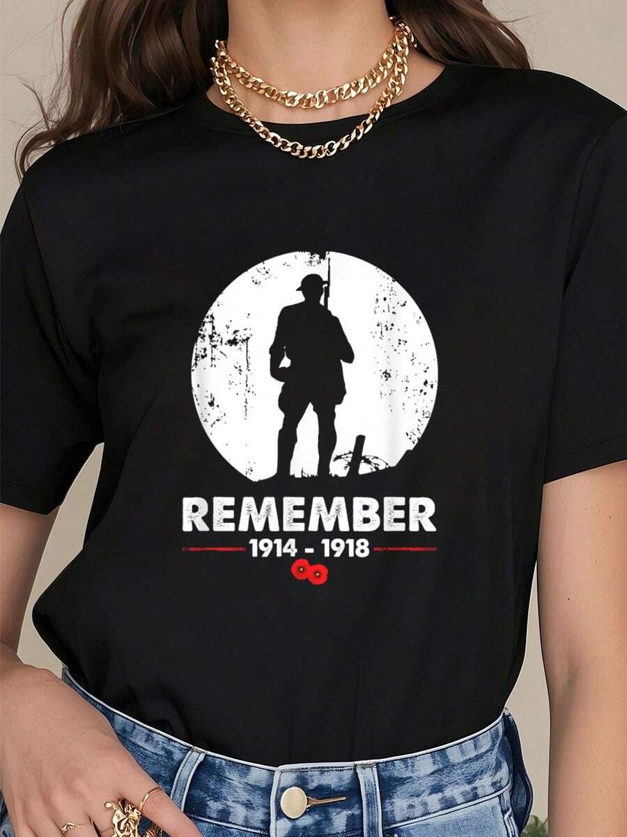 World War 1 Remember - First World War T-Shirt        100% Cotton Summer T-Shirt For Women - Black - View 1